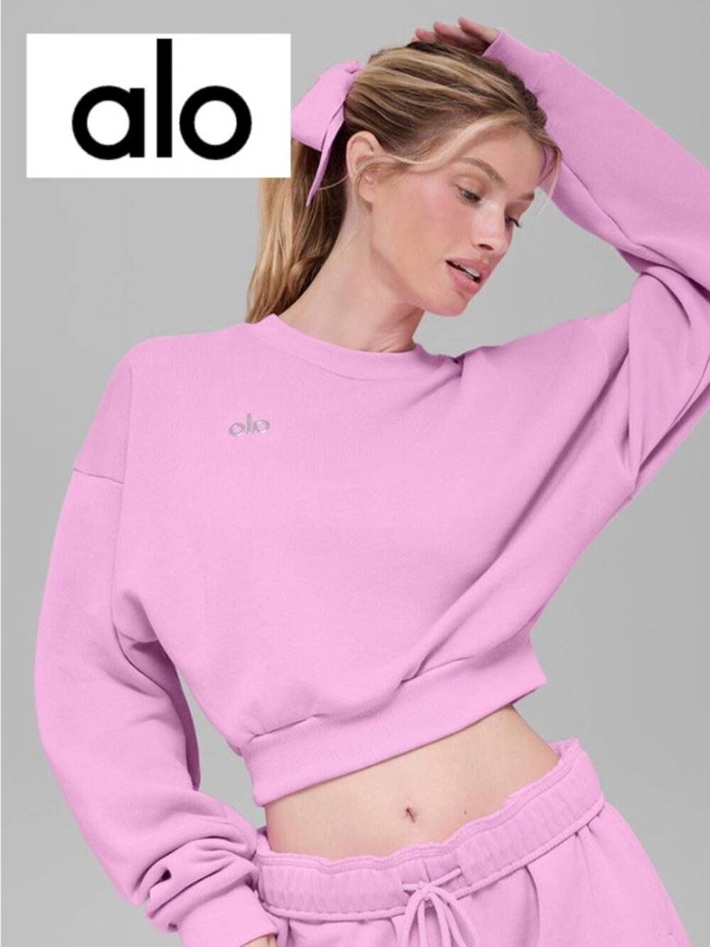 ALO Yoga Size S Cropped Accolade Crewneck Sweater Drop Shoulder Candy Heart Pink